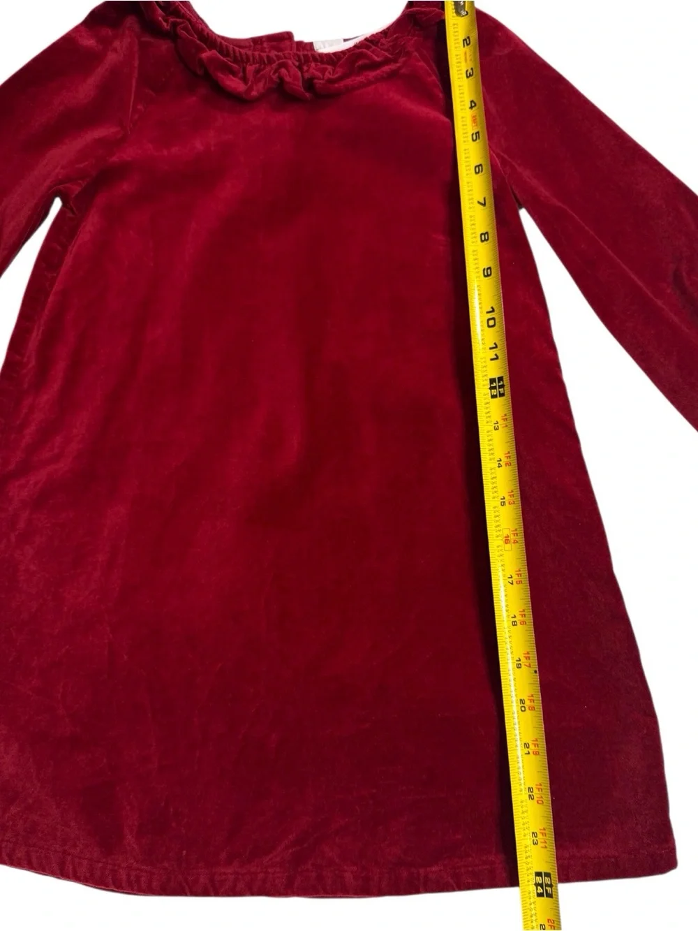 H & M Girls Red Velvet Long Sleeve A line Dress w/ruffle neckline size girls 6X